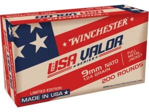 Winchester USA Valor NATO Ammunition 9mm Luger 124 Grain Full Metal Jacket For Sale
