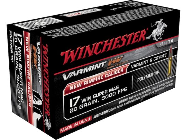 Winchester Varmint High Velocity Ammunition 17 Winchester Super Magnum 20 Grain Hornady V-MAX For Sale