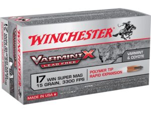 Winchester Varmint X Ammunition 17 Winchester Super Magnum 15 Grain Polymer Tip Lead-Free For Sale