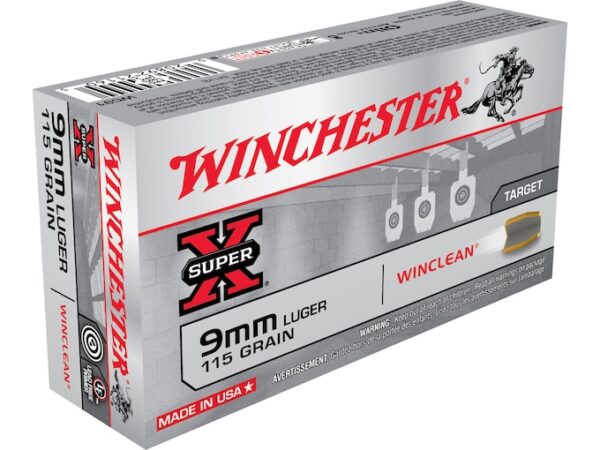 Winchester WinClean Ammunition 9mm Luger 115 Grain Brass Enclosed Base Box of 50 For Sale