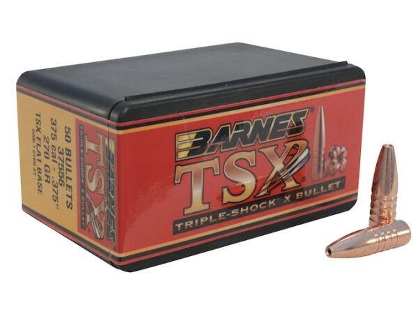 Barnes Triple-Shock X (TSX) Bullets 375 Caliber (375 Diameter) 270 Grain Hollow Point Flat Base Lead-Free Box of 50 For Sale