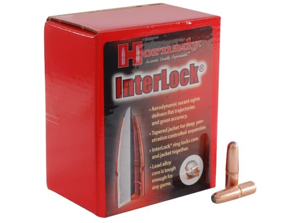 Hornady InterLock Bullets 30 Caliber (308 Diameter) 220 Grain Round Nose Box of 100 For Sale