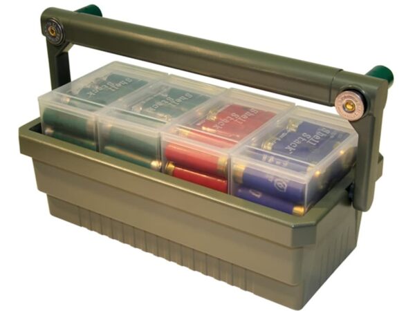 MTM Shotshell Box Caddy Army Green with 4 Shell Stack 25-Round Shotshell Boxes Clear For Sale