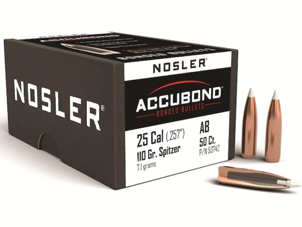 Nosler AccuBond Bullets 25 Caliber (257 Diameter) 110 Grain Bonded Spitzer Boat Tail Box of 50 For Sale