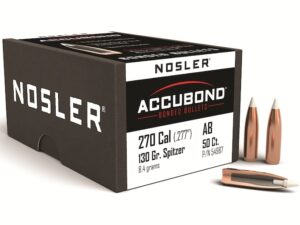 Nosler AccuBond Bullets 270 Caliber (277 Diameter) 130 Grain Bonded Spitzer Boat Tail Box of 50 For Sale
