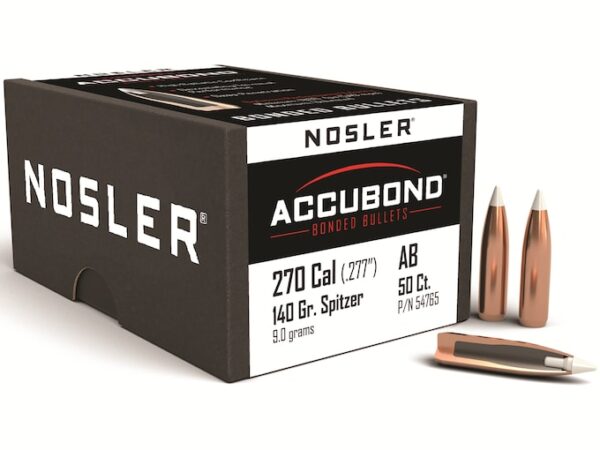 Nosler AccuBond Bullets 270 Caliber (277 Diameter) 140 Grain Bonded Spitzer Boat Tail Box of 50 For Sale