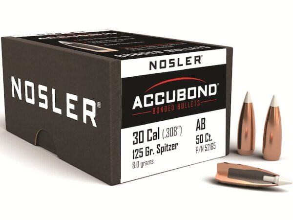Nosler AccuBond Bullets 30 Caliber (308 Diameter) 125 Grain Spitzer Boat Tail Box of 50 For Sale