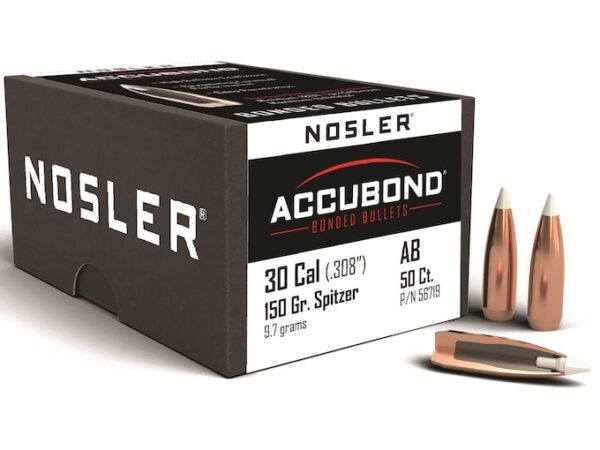Nosler AccuBond Bullets 30 Caliber (308 Diameter) 150 Grain Bonded Spitzer Boat Tail Box of 50 For Sale