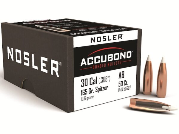 Nosler AccuBond Bullets 30 Caliber (308 Diameter) 165 Grain Bonded Spitzer Boat Tail Box of 50 For Sale