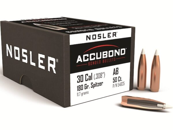 Nosler AccuBond Bullets 30 Caliber (308 Diameter) 180 Grain Bonded Spitzer Boat Tail Box of 50 For Sale