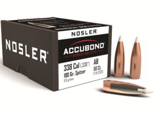 Nosler AccuBond Bullets 338 Caliber (338 Diameter) 180 Grain Bonded Spitzer Boat Tail Box of 50 For Sale
