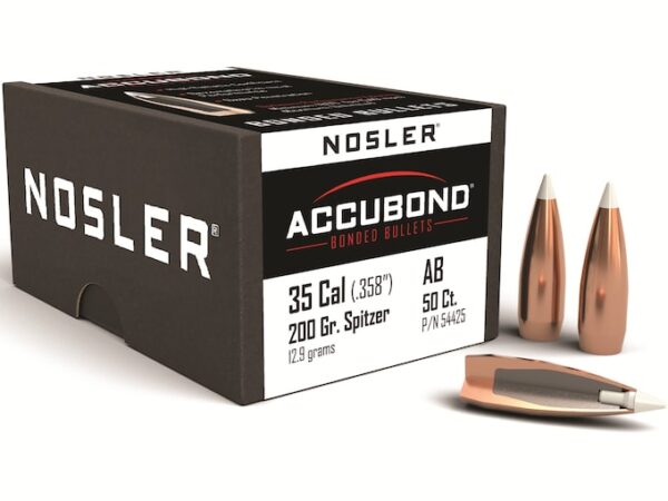 Nosler AccuBond Bullets 35 Caliber (358 Diameter) 200 Grain Bonded Spitzer Boat Tail Box of 50 For Sale