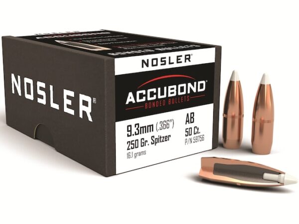 Nosler AccuBond Bullets 9.3mm (366 Diameter) 250 Grain Bonded Spitzer Box of 50 For Sale