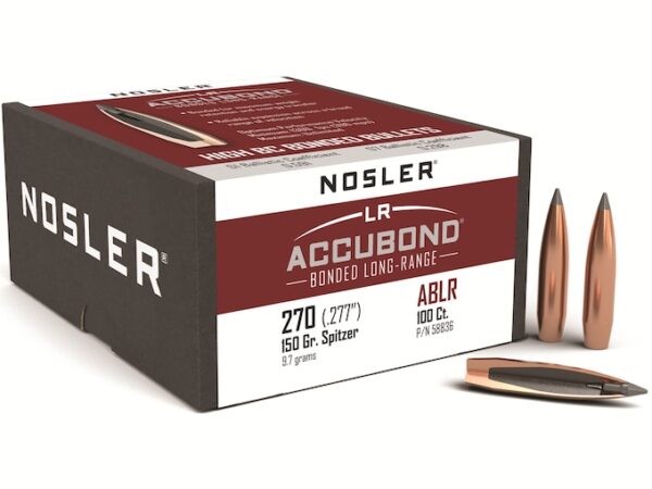 Nosler AccuBond Long Range Bullets 270 Caliber (277 Diameter) 150 Grain Bonded Spitzer Boat Tail Box of 100 For Sale