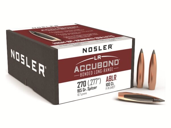 Nosler AccuBond Long Range Bullets 270 Caliber (277 Diameter) 165 Grain Bonded Spitzer Boat Tail Box of 100 For Sale