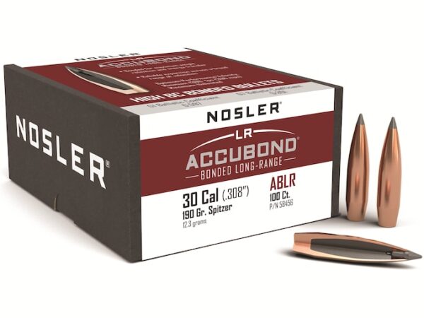 Nosler AccuBond Long Range Bullets 30 Caliber (308 Diameter) 190 Grain Bonded Spitzer Boat Tail Box of 100 For Sale