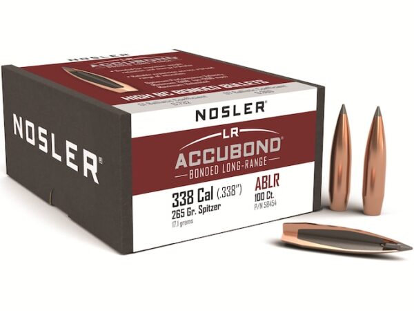 Nosler AccuBond Long Range Bullets 338 Caliber (338 Diameter) 265 Grain Bonded Spitzer Boat Tail Box of 100 For Sale