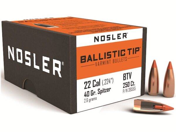 Nosler Ballistic Tip Varmint Bullets 22 Caliber (224 Diameter) 40 Grain Spitzer Boat Tail For Sale