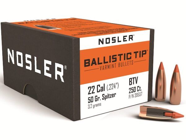 Nosler Ballistic Tip Varmint Bullets 22 Caliber (224 Diameter) 50 Grain Spitzer Boat Tail For Sale