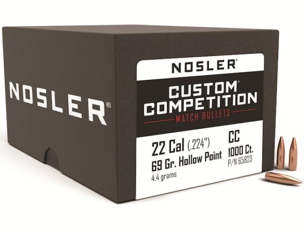 Nosler Custom Competition Bullets 22 Caliber (224 Diameter) 69 Grain Hollow Point Boat Tail For Sale