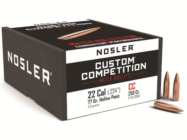 Nosler Custom Competition Bullets 22 Caliber (224 Diameter) 77 Grain Hollow Point Boat Tail For Sale
