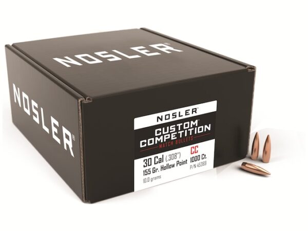Nosler Custom Competition Bullets 30 Caliber (308 Diameter) 155 Grain Hollow Point Boat Tail For Sale