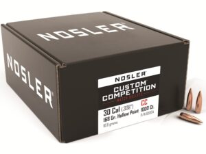 Nosler Custom Competition Bullets 30 Caliber (308 Diameter) 168 Grain Hollow Point Boat Tail Box of 1000- Blemished For Sale