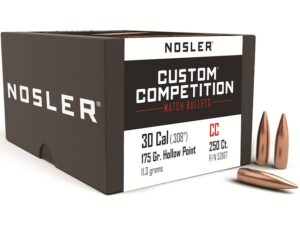 Nosler Custom Competition Bullets 30 Caliber (308 Diameter) 175 Grain Hollow Point Boat Tail For Sale