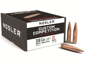 Nosler Custom Competition Bullets 338 Caliber (338 Diameter) 300 Grain Hollow Point Boat Tail Box of 100 For Sale