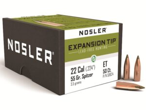 Nosler E-Tip Bullets 22 Caliber (224 Diameter) 55 Grain Spitzer Boat Tail Lead-Free Box of 50 For Sale