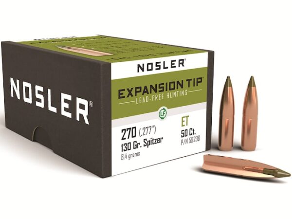 Nosler E-Tip Bullets 270 Caliber (277 Diameter) 130 Grain Spitzer Boat Tail Lead-Free Box of 50 For Sale