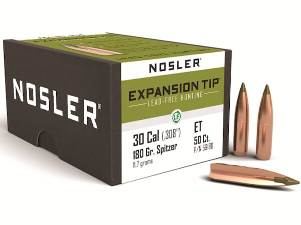 Nosler E-Tip Bullets 30 Caliber (308 Diameter) 180 Grain Spitzer Boat Tail Lead-Free Box of 50 For Sale