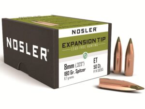 Nosler E-Tip Bullets 8mm (323 Diameter) 180 Grain Spitzer Boat Tail Lead-Free Box of 50 For Sale