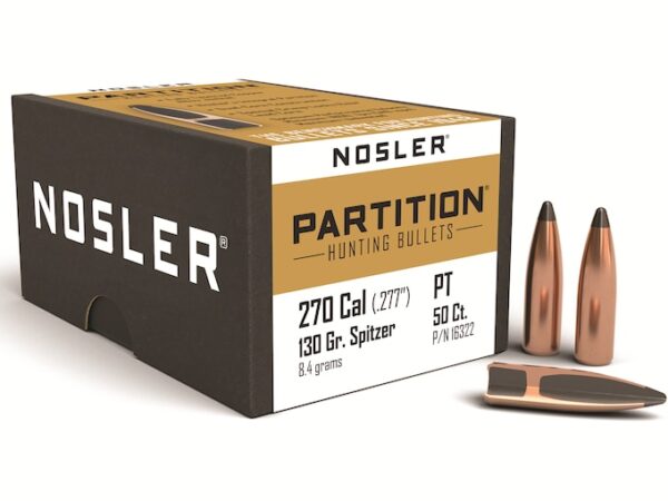 Nosler Partition Bullets 270 Caliber (277 Diameter) 130 Grain Spitzer Box of 50 For Sale