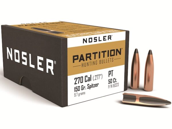 Nosler Partition Bullets 270 Caliber (277 Diameter) 150 Grain Spitzer Box of 50 For Sale