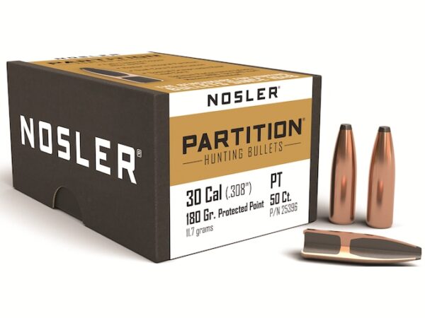 Nosler Partition Bullets 30 Caliber (308 Diameter) 180 Grain Protected Point Box of 50 For Sale