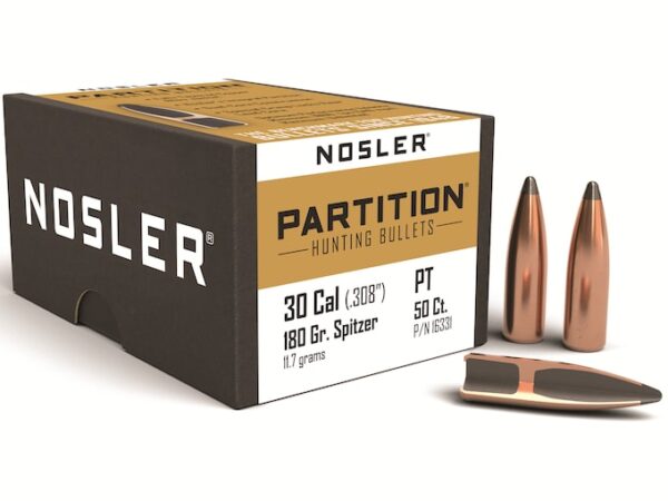 Nosler Partition Bullets 30 Caliber (308 Diameter) 180 Grain Spitzer Box of 50 For Sale