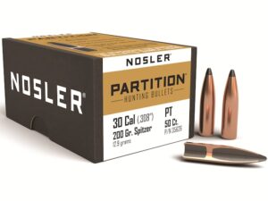 Nosler Partition Bullets 30 Caliber (308 Diameter) 200 Grain Spitzer Box of 50 For Sale