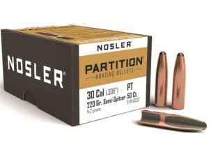 Nosler Partition Bullets 30 Caliber (308 Diameter) 220 Grain Semi-Spitzer Box of 50 For Sale