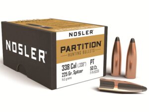 Nosler Partition Bullets 338 Caliber (338 Diameter) 225 Grain Spitzer Box of 50 For Sale