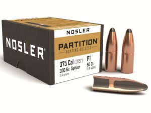 Nosler Partition Bullets 375 Caliber (375 Diameter) 300 Grain Spitzer Box of 50 For Sale