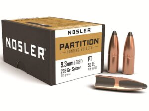 Nosler Partition Bullets 9.3mm (366 Diameter) 286 Grain Spitzer Box of 50 For Sale