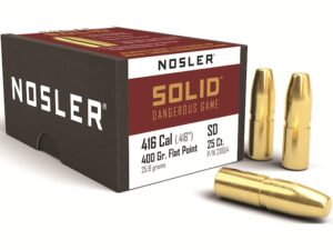 Nosler Solid Bullets 416 Caliber (416 Diameter) 400 Grain Flat Nose Lead-Free Box of 25 For Sale
