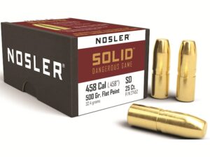 Nosler Solid Bullets 458 Caliber (458 Diameter) 500 Grain Flat Nose Lead-Free Box of 25 For Sale