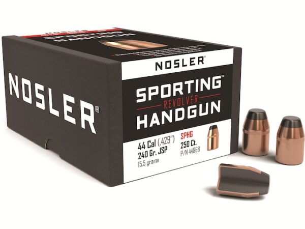 Nosler Sporting Handgun Bullets 44 Caliber (429 Diameter) 240 Grain Jacketed Soft Point Box of 250 For Sale