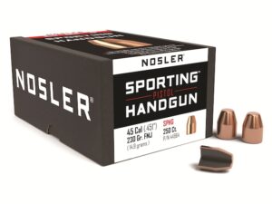 Nosler Sporting Handgun Bullets 45 Caliber (451 Diameter) 230 Grain Full Metal Jacket Flat Nose Box of 250 For Sale