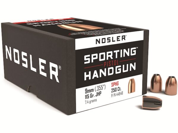 Nosler Sporting Handgun Bullets 9mm (355 Diameter) 115 Grain Jacketed Hollow Point Box of 250 For Sale