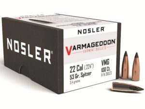 Nosler Varmageddon Bullets 22 Caliber (224 Diameter) 53 Grain Tipped Flat Base For Sale