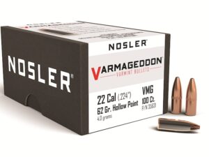 Nosler Varmageddon Bullets 22 Caliber (224 Diameter) 62 Grain Hollow Point Flat Base For Sale