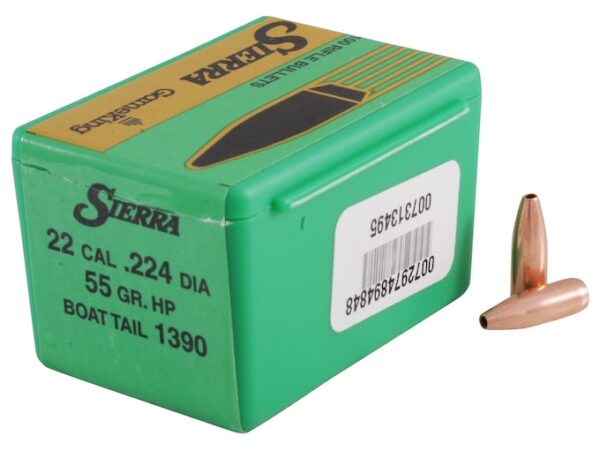 Sierra GameKing Bullets 22 Caliber (224 Diameter) 55 Grain Hollow Point Boat Tail Box of 100 For Sale